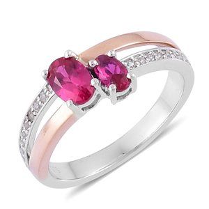 Red Ruby White Sapphire Ring in 10k Rose Gold & 925 Sterling Silver
